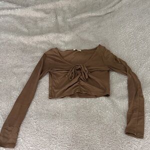 Brown Long Sleeve Ribbed Crop Top